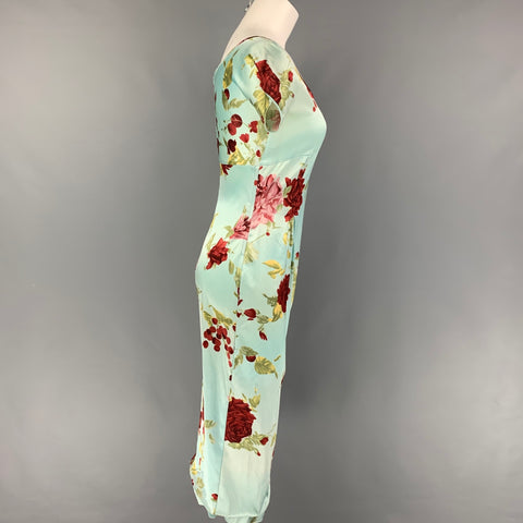 DOLCE & GABBANA Size 4 Light Blue Burgundy Green Floral Silk Blend Dress