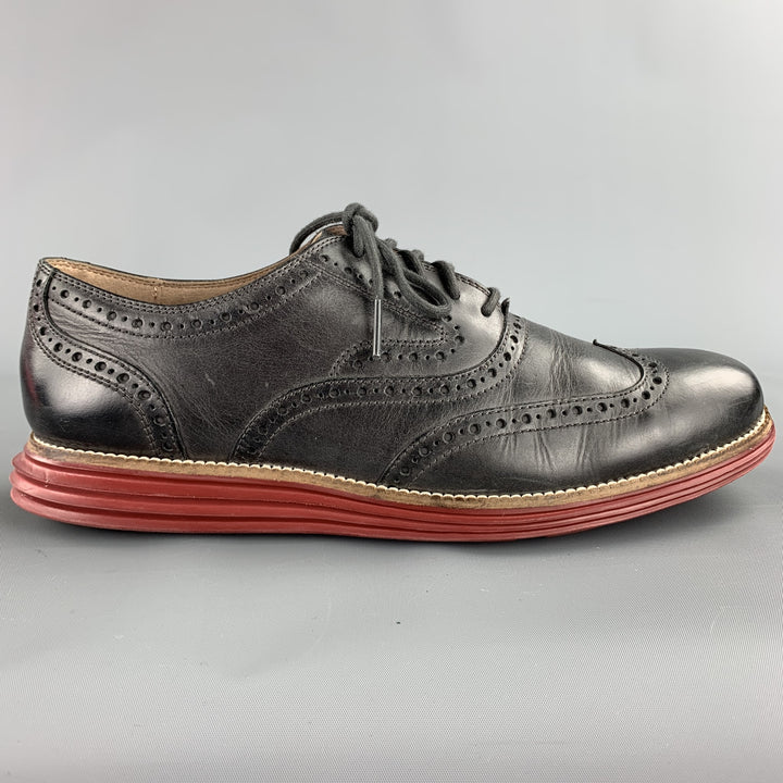 COLE HAAN Size 9.5 Charcoal Perforated Leather Wingtip Lace Up Shoes