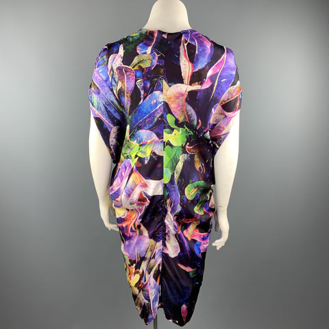 ZERO + MARIA CORNEJO Size 10 Purple Floral Satin Cold Shoulder Dress