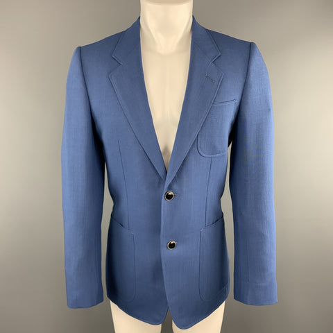 YVES SAINT LAURENT Taille 36 Manteau de sport bleu en mohair avec revers cranté et poche plaquée