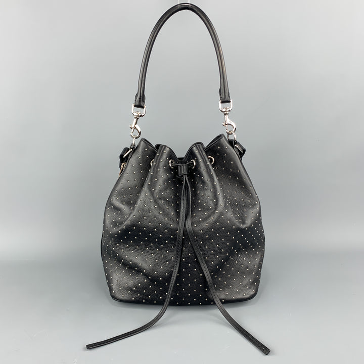SAINT LAURENT Studded Black Leather Emmanuelle Bucket Bag