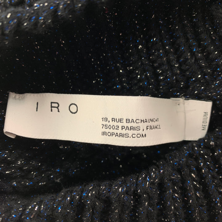 IRO Size M Black Blue Silver Knitted Cotton Blend Mock Neck Vest