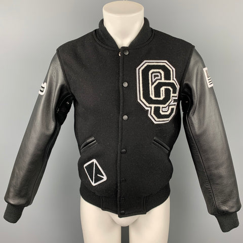 OPENING CEREMONY Size M Black & White Wool Leather Sleeves Varsity Jacket