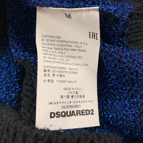 DSQUARED2 Talla M Suéter con cuello redondo en mezcla de lana metalizada en negro y azul