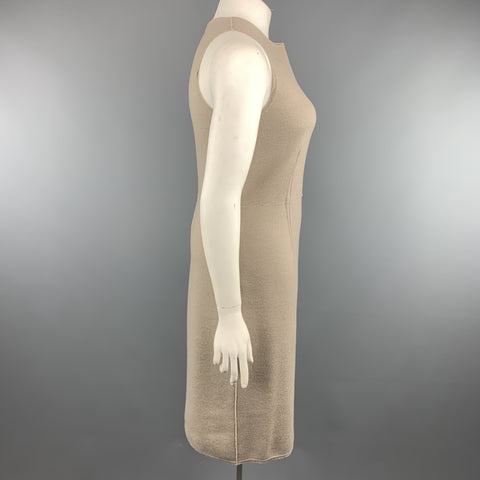THE ROW Size L Taupe Virgin Wool Blend Knit Sleeveless Sheath Sweater Dress