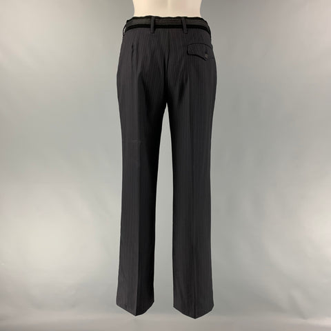 PRADA Size 4 Black Virgin Wool Pinstripe Straight Dress Pants