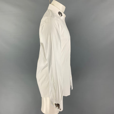 DOLCE & GABBANA Size M White Print Cotton Button Up Long Sleeve Shirt