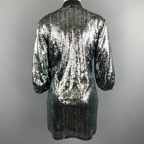 C'N'C by CoSTUME NATIONAL Size 6 Blue & Silver Sequin Black Bow Collar Dress