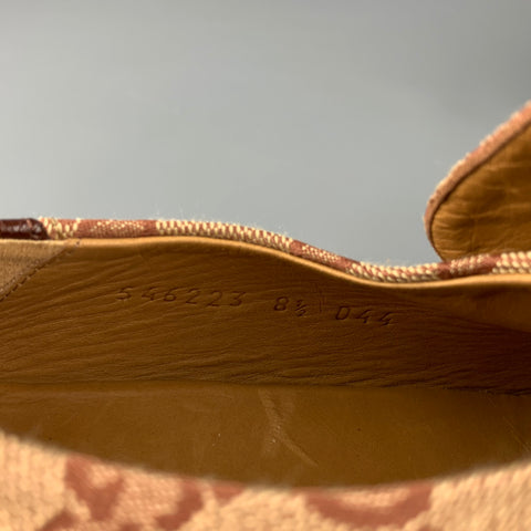 GUCCI Size 9 Tan & Brown Monogram Canvas Slip On Horsebit Loafers