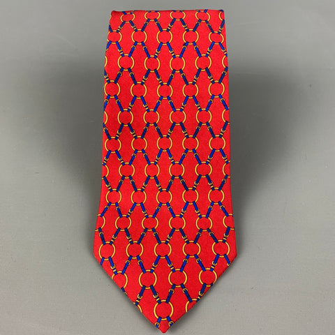 GUCCI Red Blue Equestrian Silk Tie
