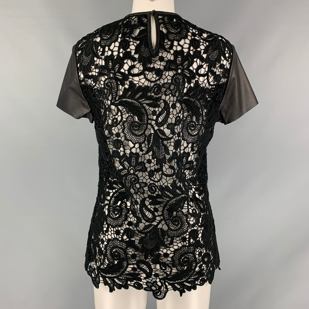 RALPH LAUREN Size 10 Black Guipure Cotton Leather Trim Short Sleeve Dr –  Sui Generis Designer Consignment