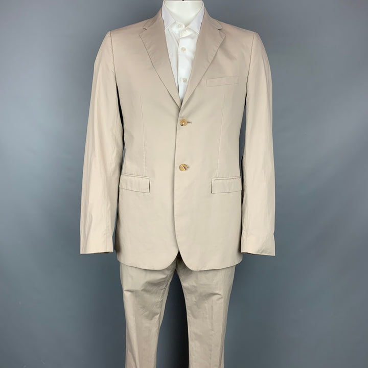 JIL SANDER Size 44 Khaki Cotton Notch Lapel Suit