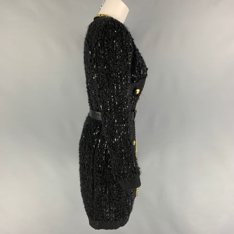 MARC JACOBS Abrigo con cinturón de tweed en mezcla de polivinilo en negro y dorado talla M