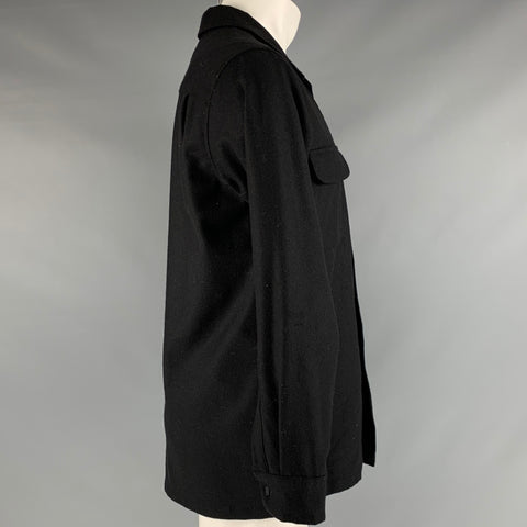PENDLETON Size M Black Virgin Wool Patch Pockets Long Sleeve Shirt