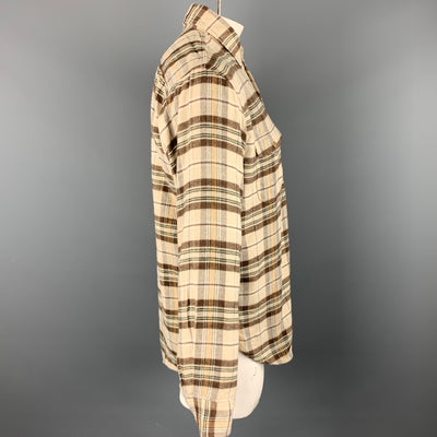 SHUTTLE NOTES Size L Cream & Brown Plaid Brushed Cotton Long Sleeve Shirt