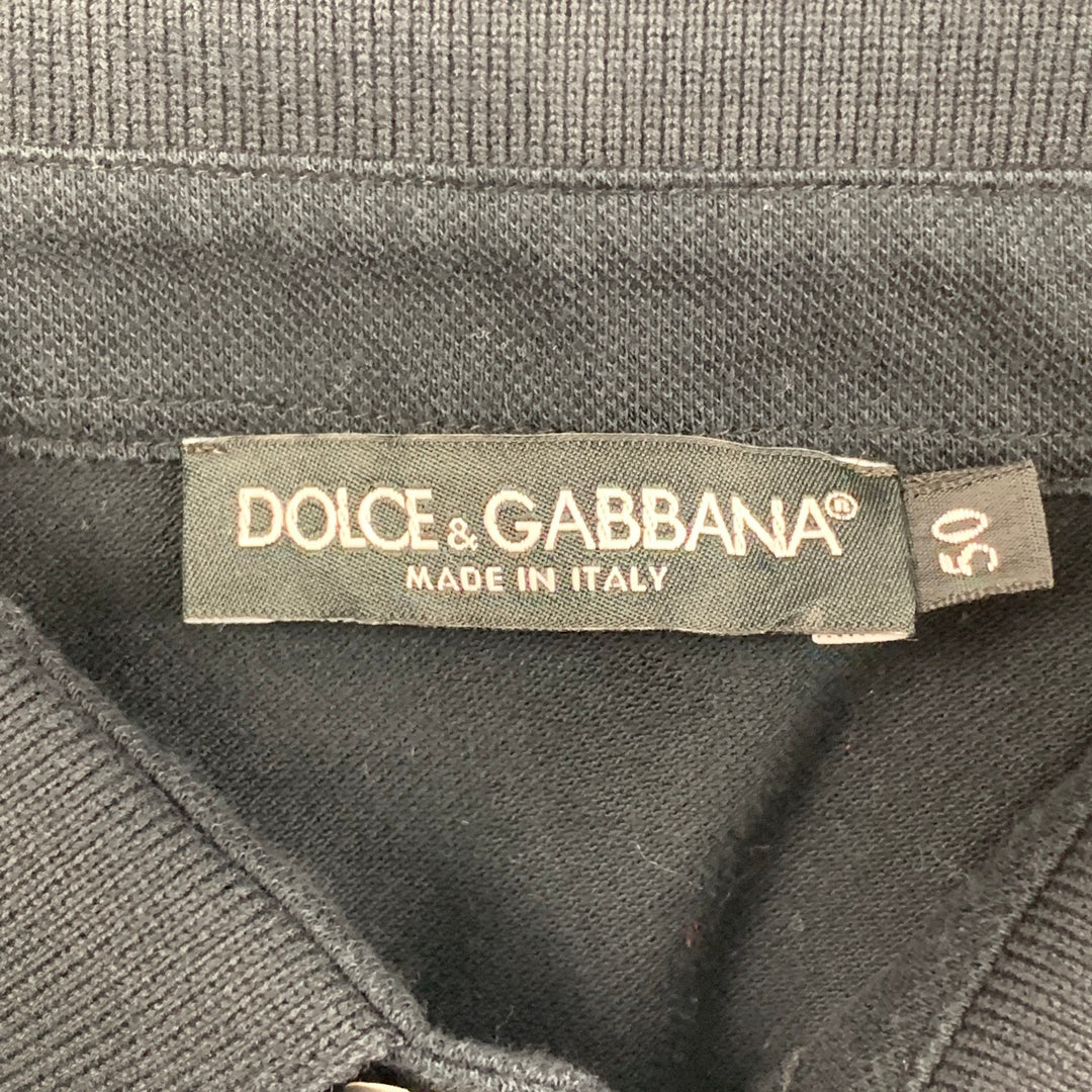 DOLCE & GABBANA Size M Black & White Cotton Buttoned Polo