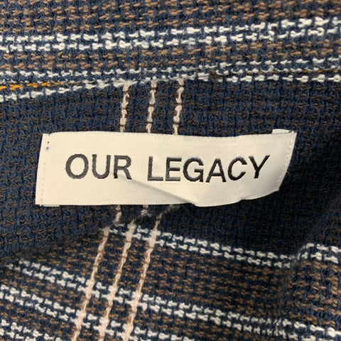 OUR LEGACY Size L Navy Brown White Plaid Cotton Acrylic Short Sleeve Shirt