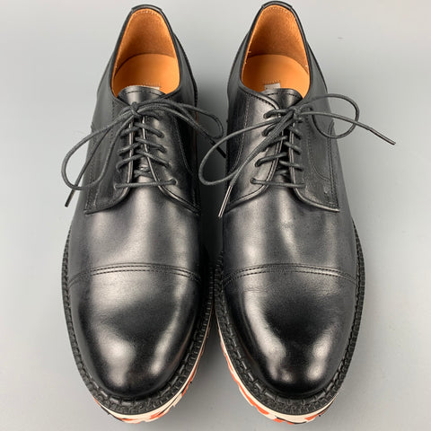 MIHARAYASUHIRO Size 7 Black Leather Cap Toe Lace Up Shoes