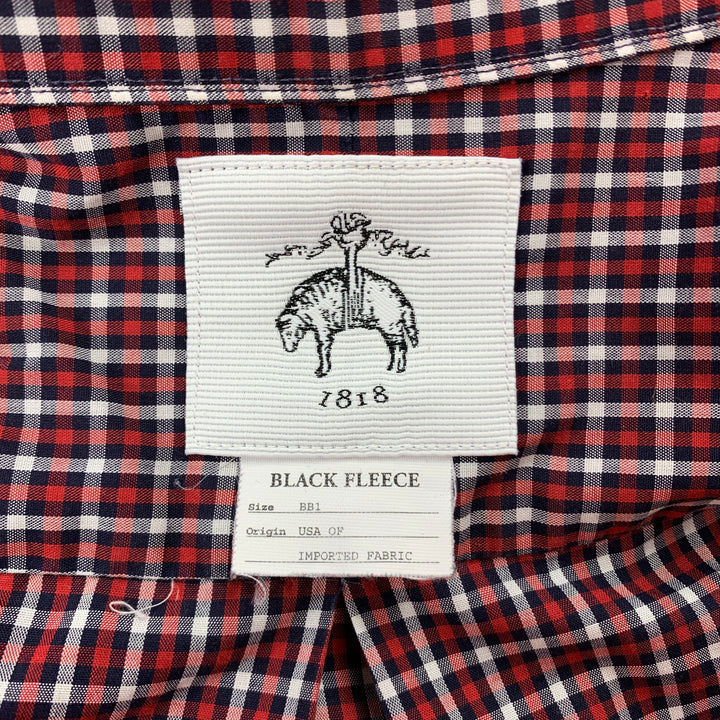 BLACK FLEECE Talla S Camisa de manga larga con puños franceses y botones de algodón a cuadros rojos y negros