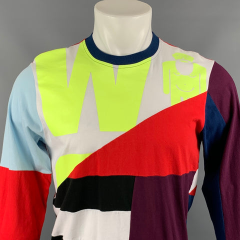 WALTER VAN BEIRENDONCK Size S Multi-Color Patchwork Cotton Long Sleeve T-shirt