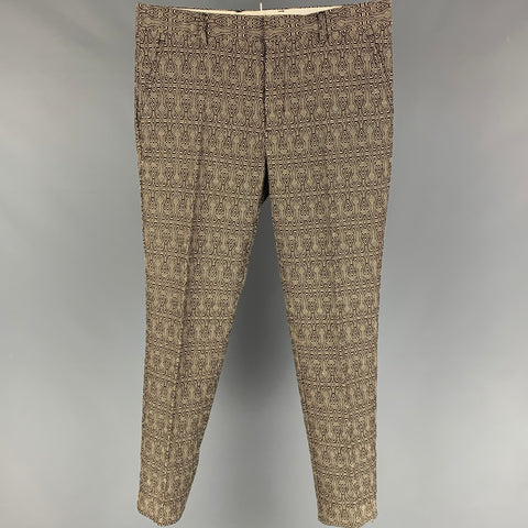MR TURK Size 32 Black Cream Textured Polyester Flat Front Dress Pants