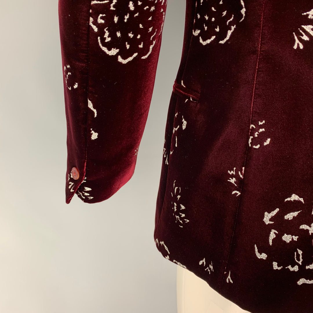 ALEXANDER MCQUEEN FW 16 Size 42 Burgundy Silver Print Viscose Sport Coat