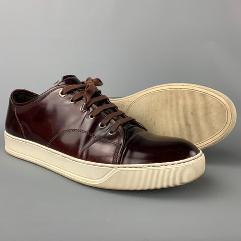 LANVIN Taille 13 Baskets à bout renforcé en cuir verni bordeaux et blanc
