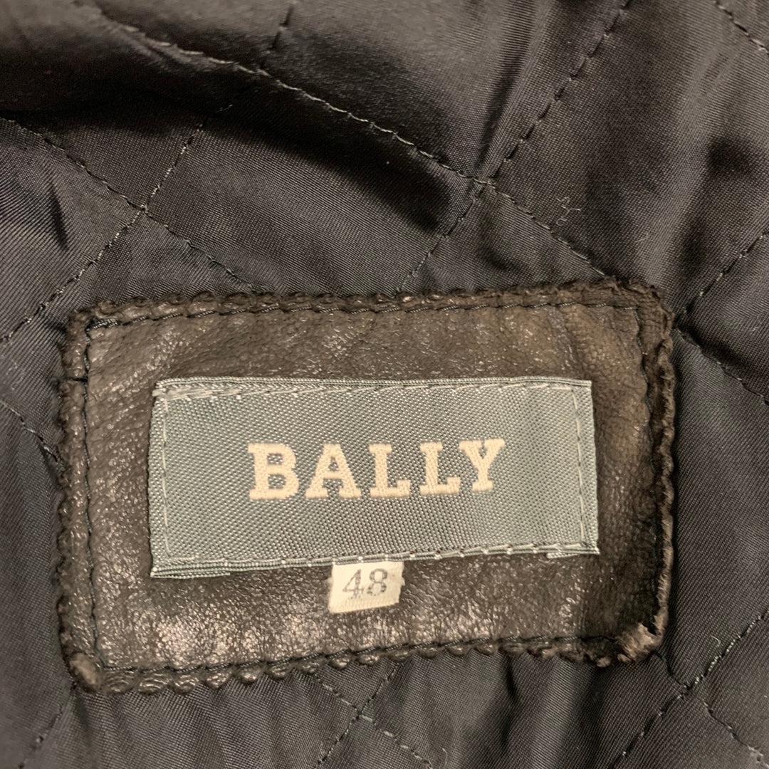 BALLY Size 48 Grey Green Leather Nautical Coat