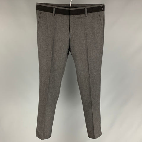 VIKTOR &amp; ROLF Talla 36 Pantalón de vestir de esmoquin delgado de lana gris oscuro y negro