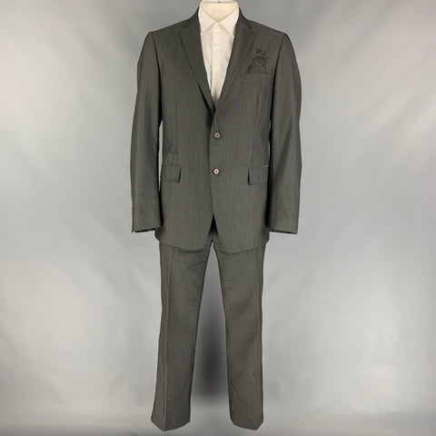 ETRO Talla 42 Traje regular con solapa de muesca de lana a rayas gris y carbón