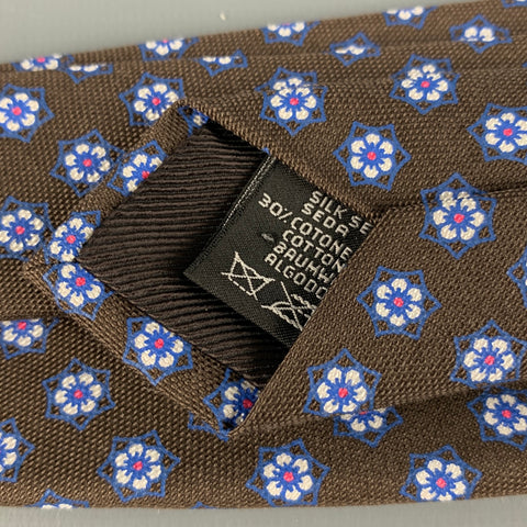 ERMENEGILDO ZEGNA Cravate En Coton Et Soie Florale Marron Blanc