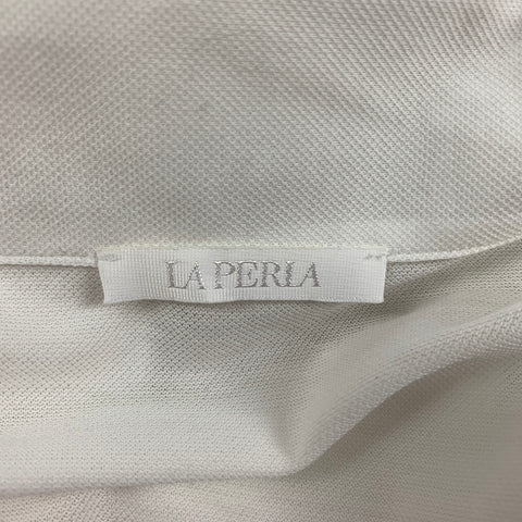 LA PERLA Size M White Cotton Hidden Placket Polo