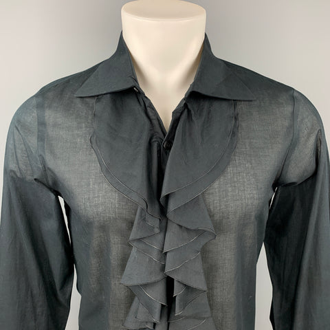 AGNÈS B. Size M Black Cotton Button Up Long Sleeve Shirt