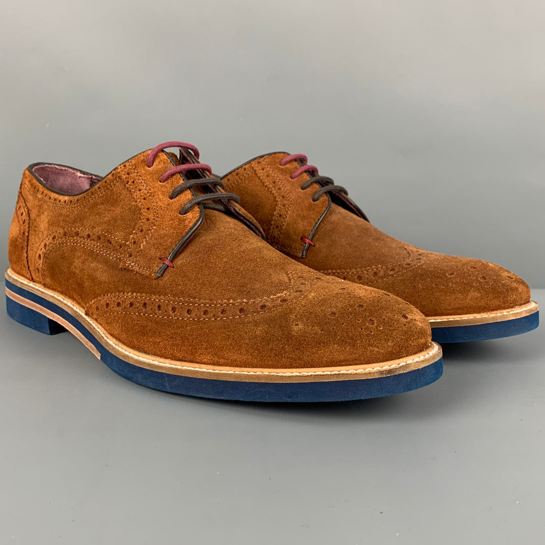 TED BAKER Size 11 Brown Perforated Leather Wingtip Lace Up Shoes