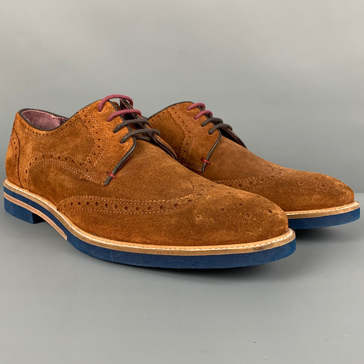 TED BAKER Size 11 Brown Perforated Leather Wingtip Lace Up Shoes