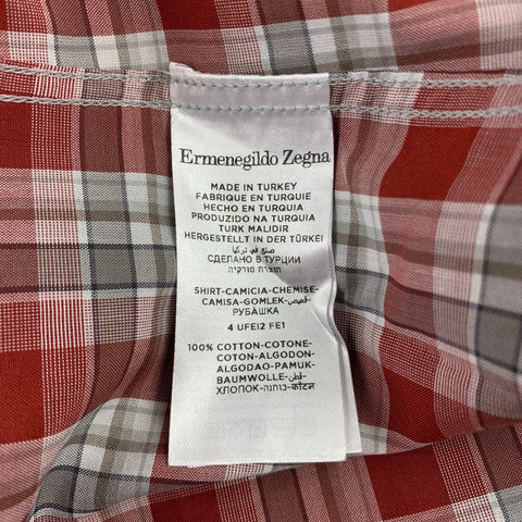 ERMENEGILDO ZEGNA Size XL Red & White Plaid Cotton Long Sleeve Shirt