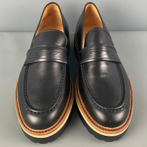 SATURDAYS NYC Size 10.5 Black Tan Color Block Leather Chuncky Heel Loafers