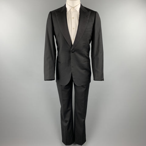 BRIONI for WILKES BASHFORD Size 40 Long Black Wool Peak Lapel Tuxedo