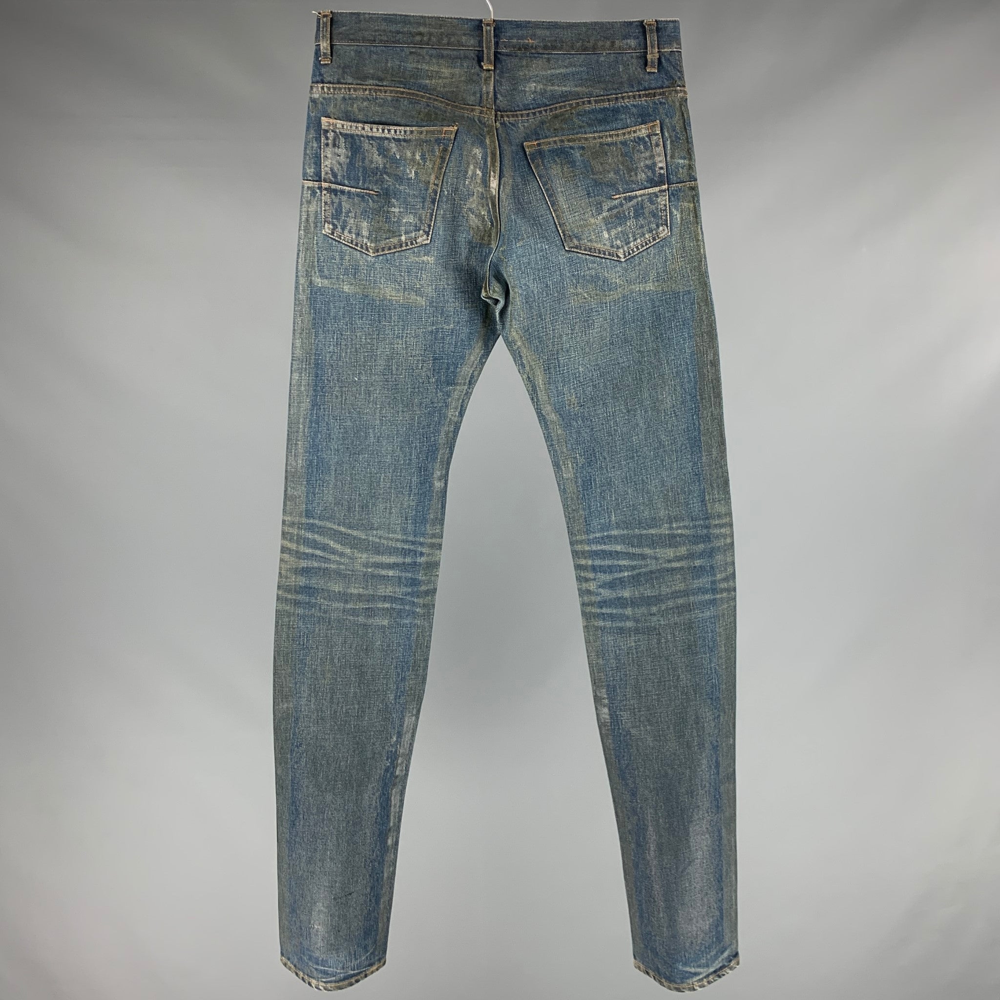 DIOR HOMME Size 29 Blue Coated Cotton Button Fly Jeans – Sui