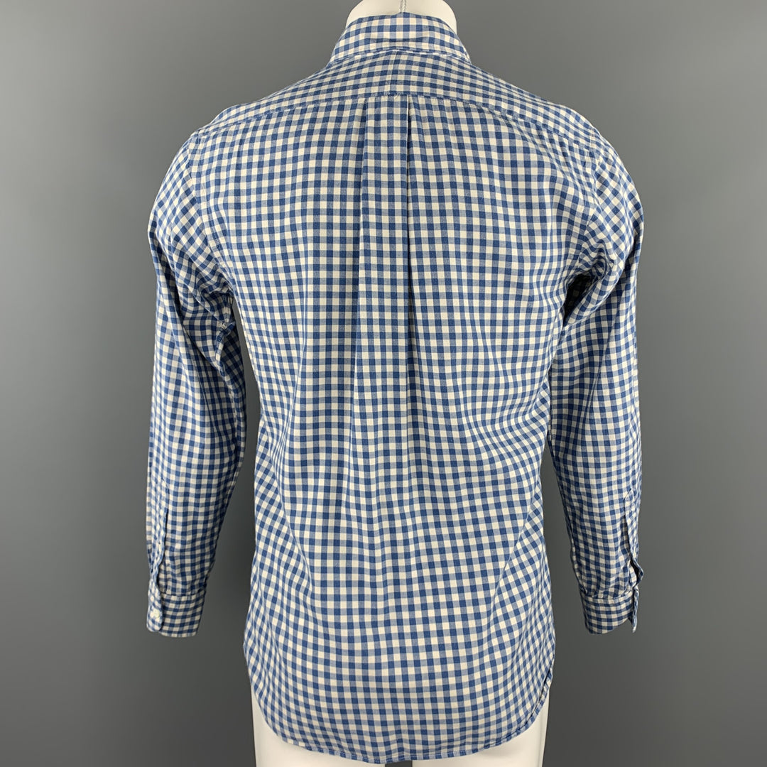 HAMILTON Talla S Camisa de manga larga con botones de algodón a cuadros azul y blanco