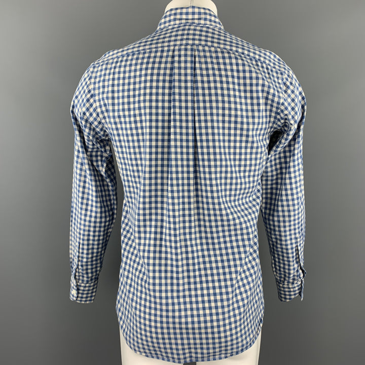 HAMILTON Talla S Camisa de manga larga con botones de algodón a cuadros azul y blanco