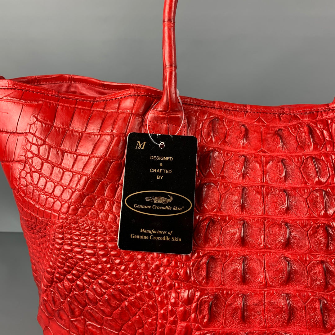 GENUINE CROCODILE SKIN Red Crocodile Tote Handbag