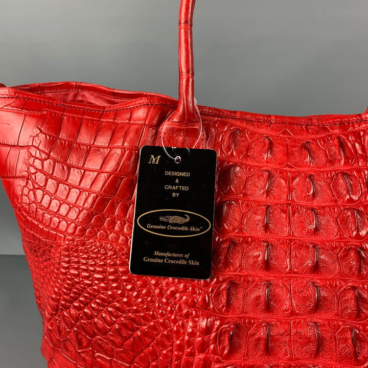 GENUINE CROCODILE SKIN Red Crocodile Tote Handbag