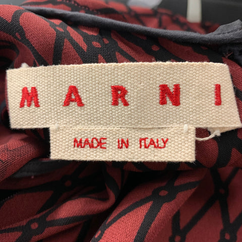 MARNI Size 2 Burgundy Black Viscose Rhombus Sleeveless Dress