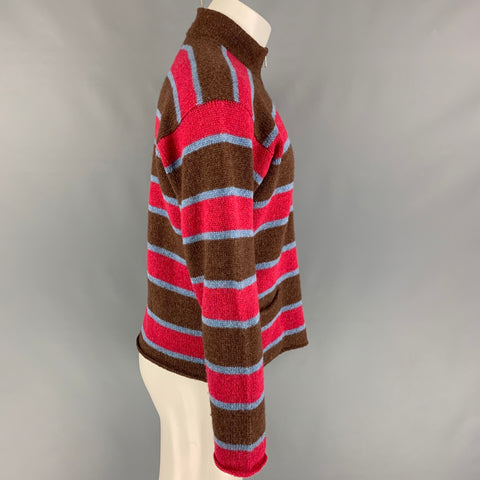 COMME des GARCONS SHIRT Size S Brown Red Blue Stripe Wool Zip Up Jacket