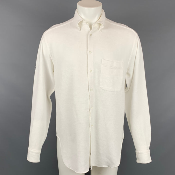 GIORGIO ARMANI Size M White Waffle Knit Cotton Button Down Long Sleeve Shirt