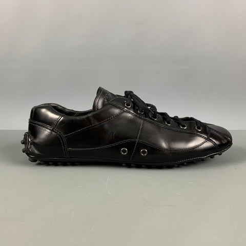 PRADA Size 10.5 Black Leather Drivers Lace Up Shoes