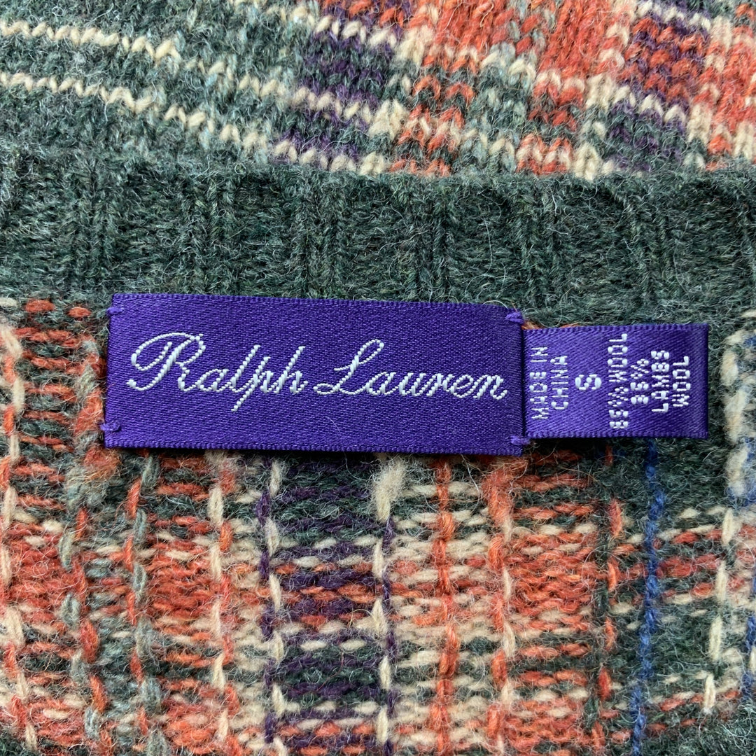RALPH LAUREN Purple Label Talla S Suéter de lana a cuadros verde oliva