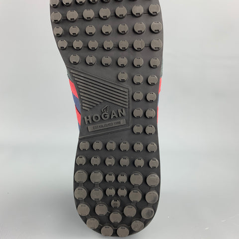 HOGAN H86RUN Taille 11 Baskets à lacets en cuir color block bleu marine et bordeaux