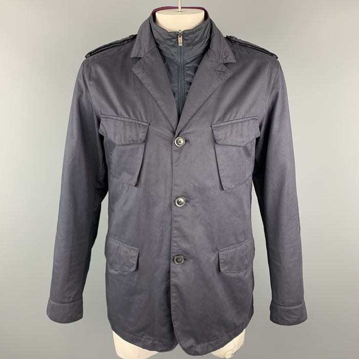 Z ZEGNA SPORT Size L Navy Waterproof Layered Military Jacket
